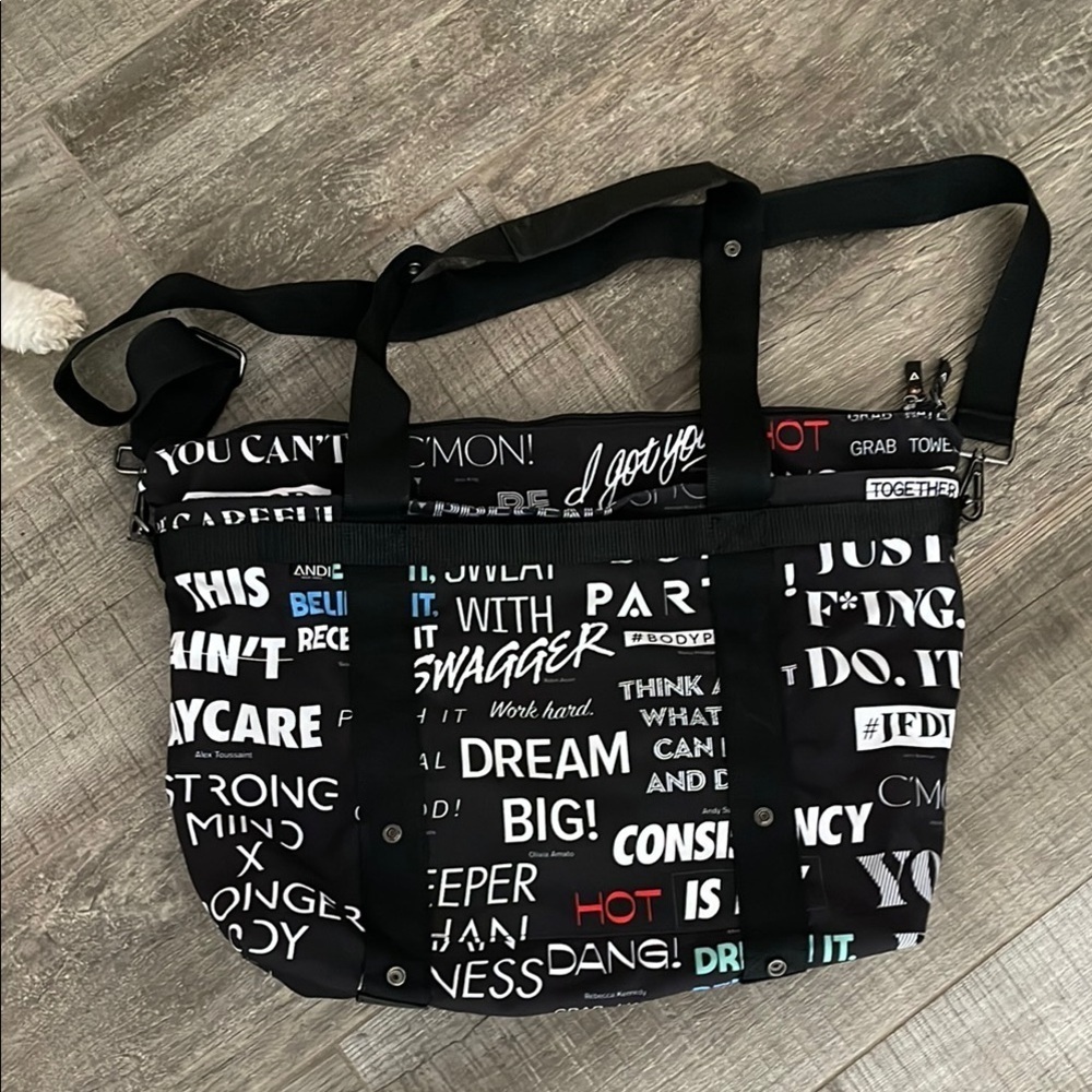 Andi x Peloton Stylish Black and White Graphic Tote Bag